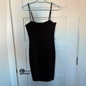 Little black dress with lace up detail